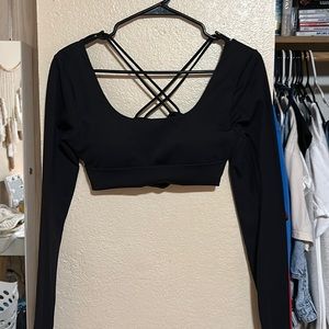 Halara cropped black workout top, size M